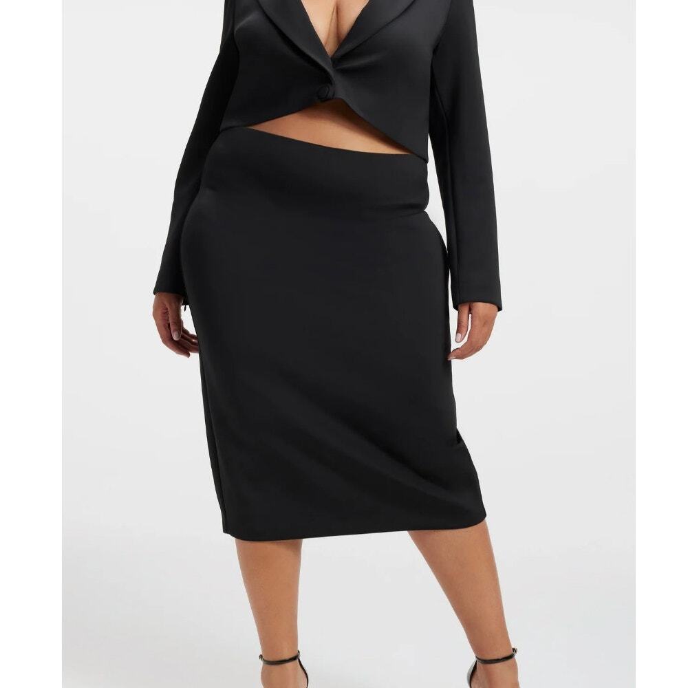 Good American Shiny Scuba Knit Pencil Skirt 7 (4X) Black Stretch Compression
